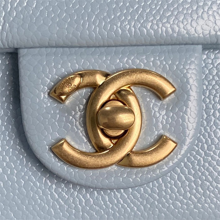 Chanel FLAP BAG AS5180 Grained Shiny Calfskin & Gold-Tone Metal Blue High