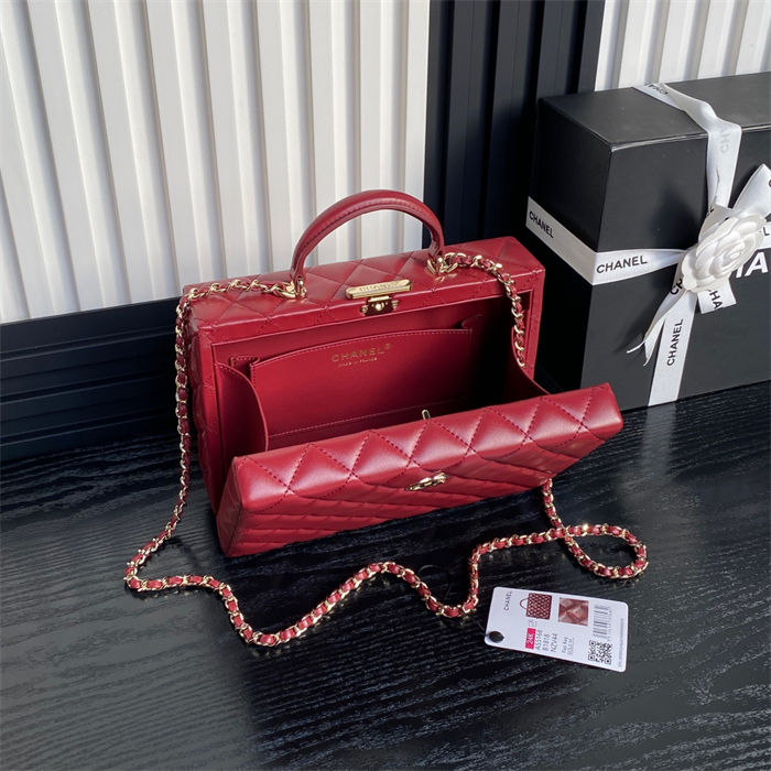 Chanel BOX BAG AS5168 Lambskin & Gold Metal Burgundy High