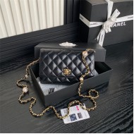 Chanel WALLET ON CHAIN AP4282 Shiny Lambskin, Imitation Pearls & Gold-Tone Metal Black High