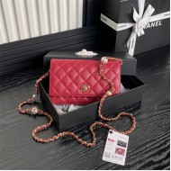 Chanel WALLET ON CHAIN AP4282 Shiny Lambskin, Imitation Pearls & Gold-Tone Metal Red High