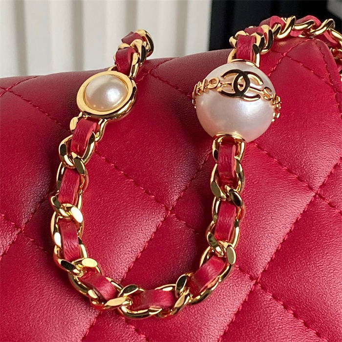 Chanel WALLET ON CHAIN AP4282 Shiny Lambskin, Imitation Pearls & Gold-Tone Metal Red High