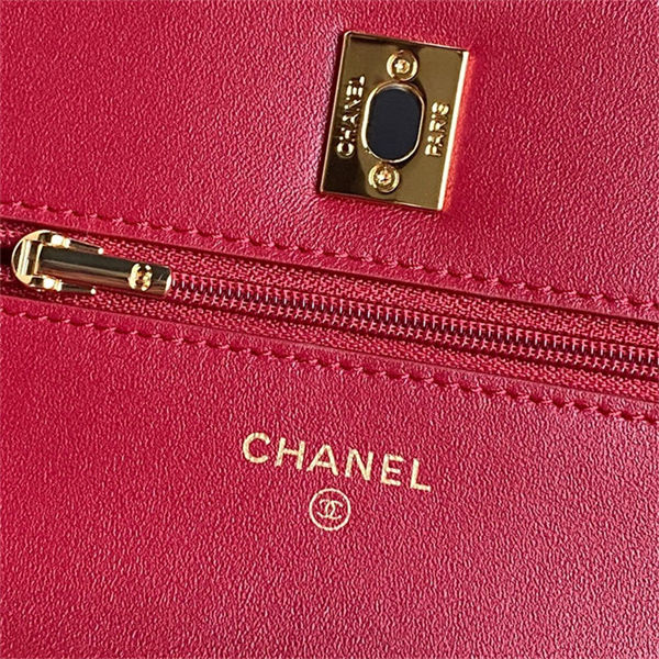 Chanel WALLET ON CHAIN AP4282 Shiny Lambskin, Imitation Pearls & Gold-Tone Metal Red High