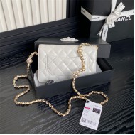 Chanel WALLET ON CHAIN AP4282 Shiny Lambskin, Imitation Pearls & Gold-Tone Metal White High