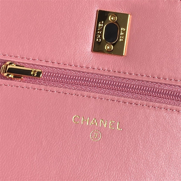 Chanel WALLET ON CHAIN AP4282 Shiny Lambskin, Imitation Pearls & Gold-Tone Metal Pink High