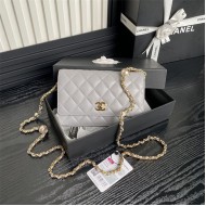 Chanel WALLET ON CHAIN AP4282 Shiny Lambskin, Imitation Pearls & Gold-Tone Metal Grey High