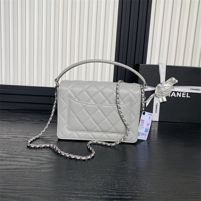 Chanel SMALL FLAP BAG WITH TOP HANDLE AS5166 Grained Calfskin Grey High