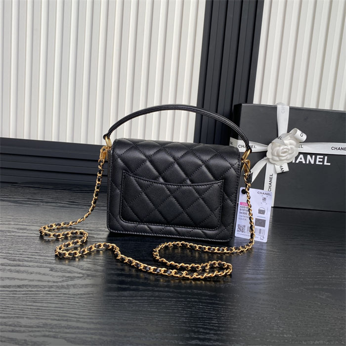 Chanel MINI FLAP BAG WITH TOP HANDLE AS5165 Grained Calfskin Black High