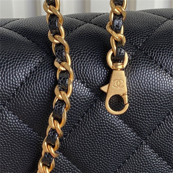 Chanel MINI FLAP BAG WITH TOP HANDLE AS5165 Grained Calfskin Black High