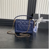 Chanel MINI FLAP BAG WITH TOP HANDLE AS5165 Grained Calfskin Blue High