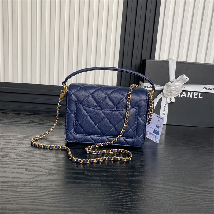 Chanel MINI FLAP BAG WITH TOP HANDLE AS5165 Grained Calfskin Blue High