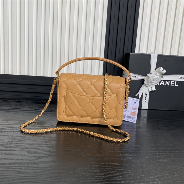 Chanel MINI FLAP BAG WITH TOP HANDLE AS5165 Grained Calfskin Camel High