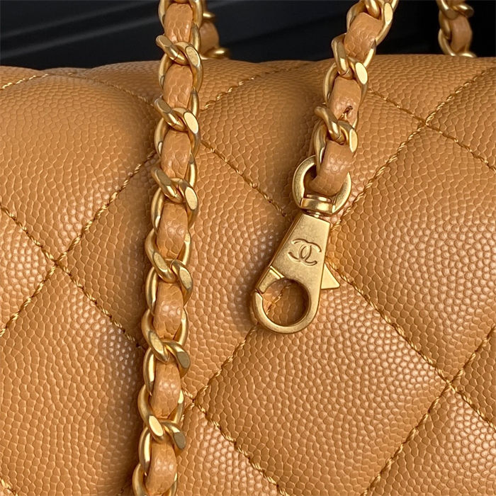 Chanel MINI FLAP BAG WITH TOP HANDLE AS5165 Grained Calfskin Camel High