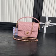 Chanel MINI FLAP BAG WITH TOP HANDLE AS5165 Grained Calfskin Pink High