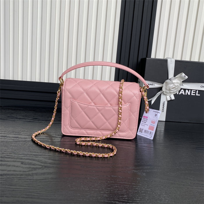 Chanel MINI FLAP BAG WITH TOP HANDLE AS5165 Grained Calfskin Pink High