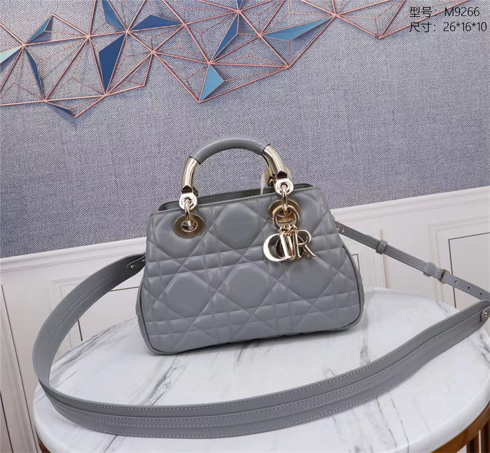 LADY 95.22 SMALL BAG Cannage Calfskin Grey High