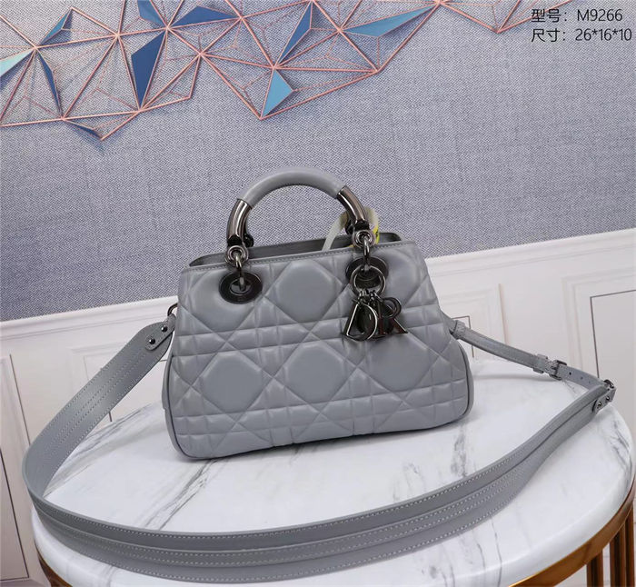 LADY 95.22 SMALL BAG Cannage Calfskin Grey High