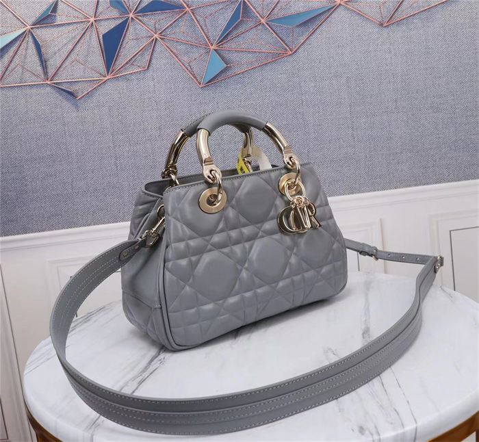 LADY 95.22 SMALL BAG Cannage Calfskin Grey High