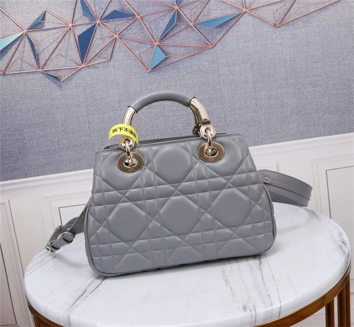 LADY 95.22 SMALL BAG Cannage Calfskin Grey High