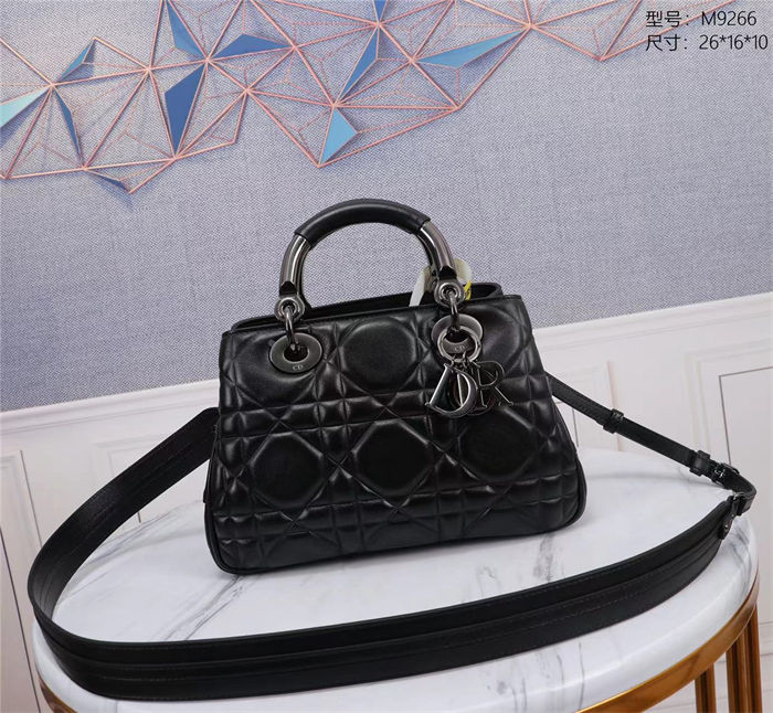 LADY 95.22 SMALL BAG Cannage Calfskin Black High