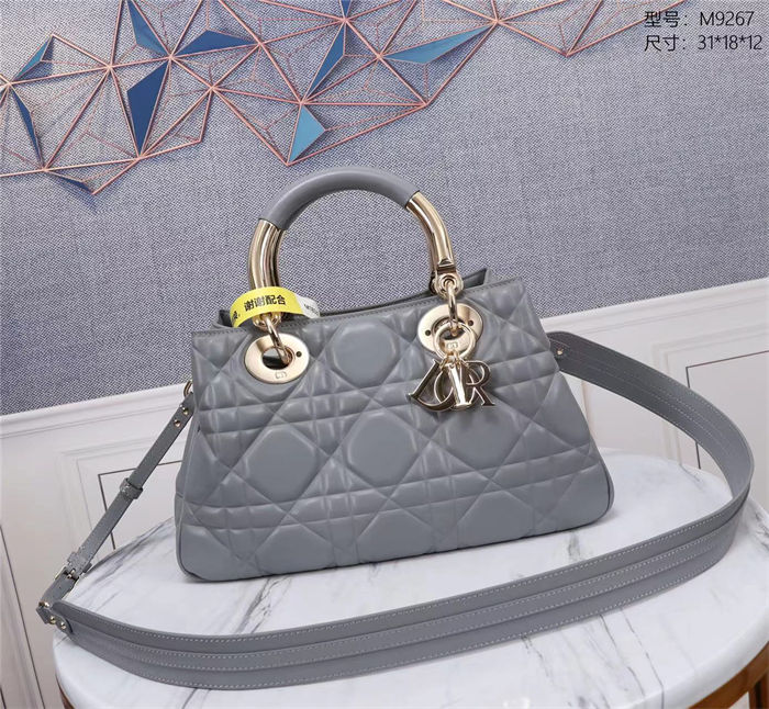 LADY 95.22 MEDIUM BAG Cannage Calfskin Grey High