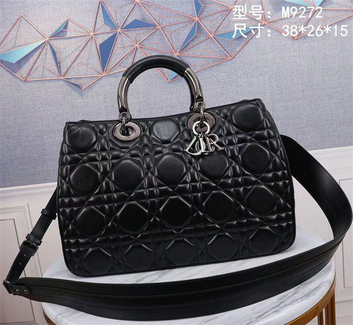 LADY 95.22 LARGE BAG Cannage Calfskin Black High