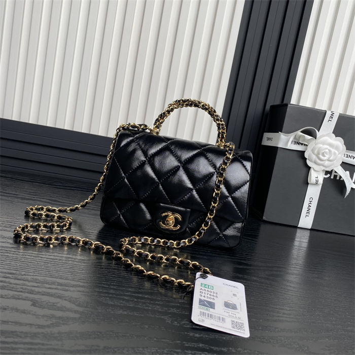 Chanel MINI FLAP BAG WITH TOP HANDLE AS5032 Shiny Lambskin Black A