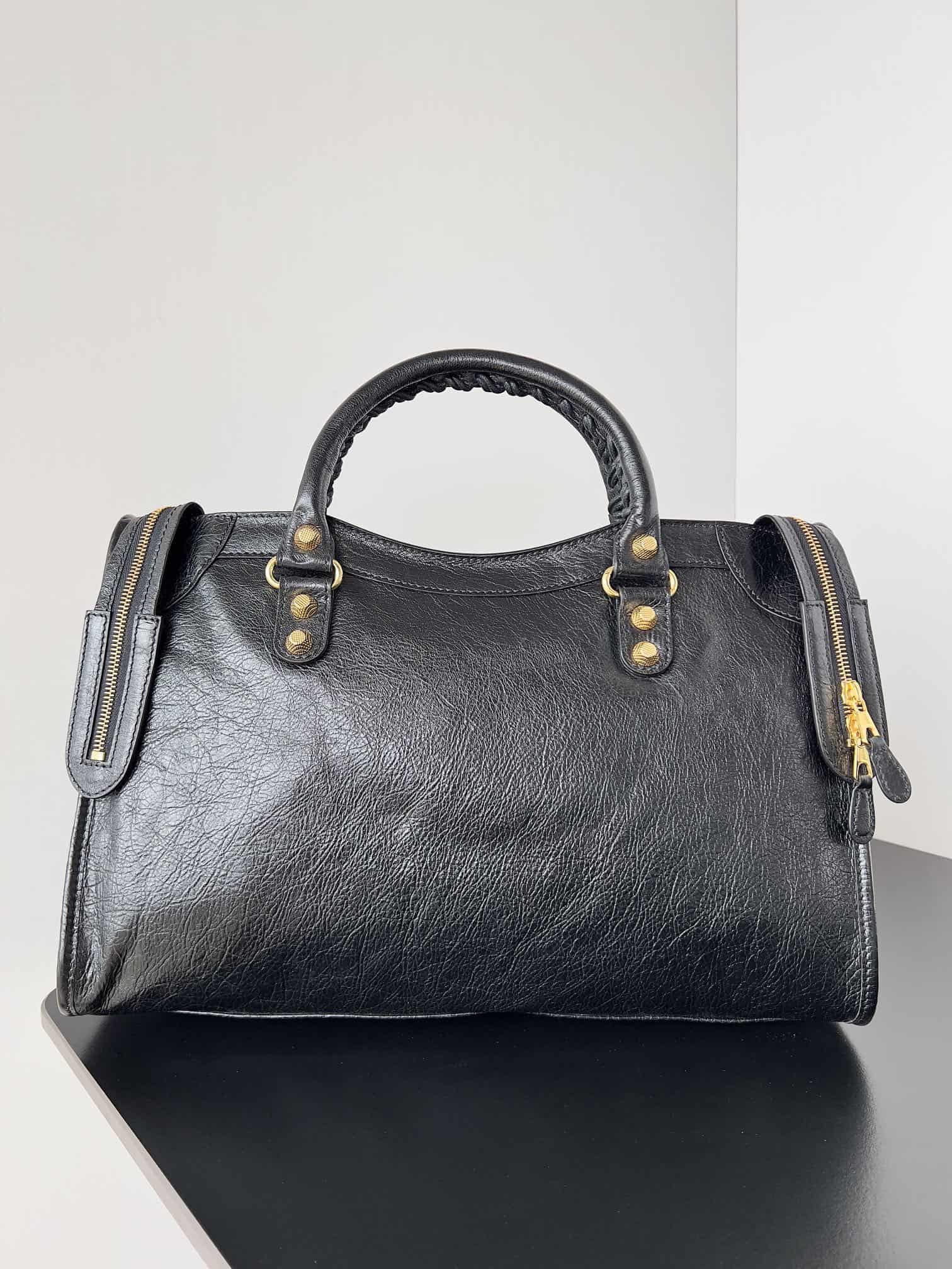 WOMEN'S LE CITY LARGE BAG Gold Metal Black High 