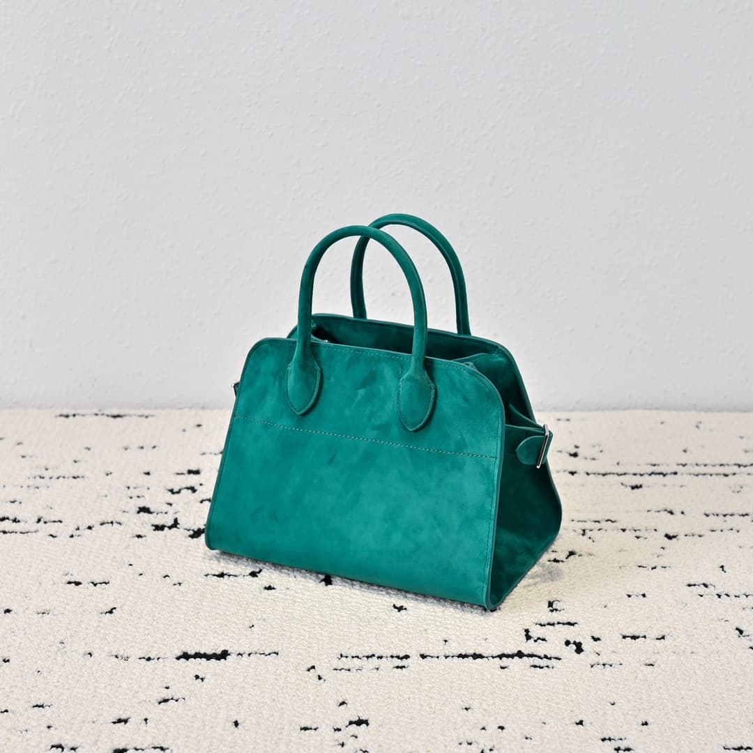 The Row Soft Margaux 10 Bag in Suede Green High