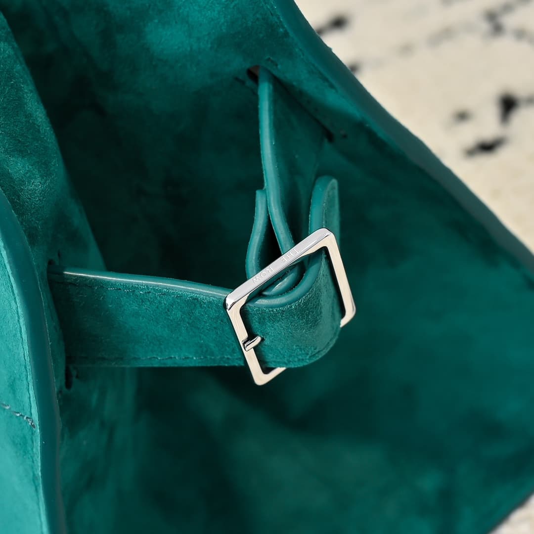 The Row Soft Margaux 10 Bag in Suede Green High