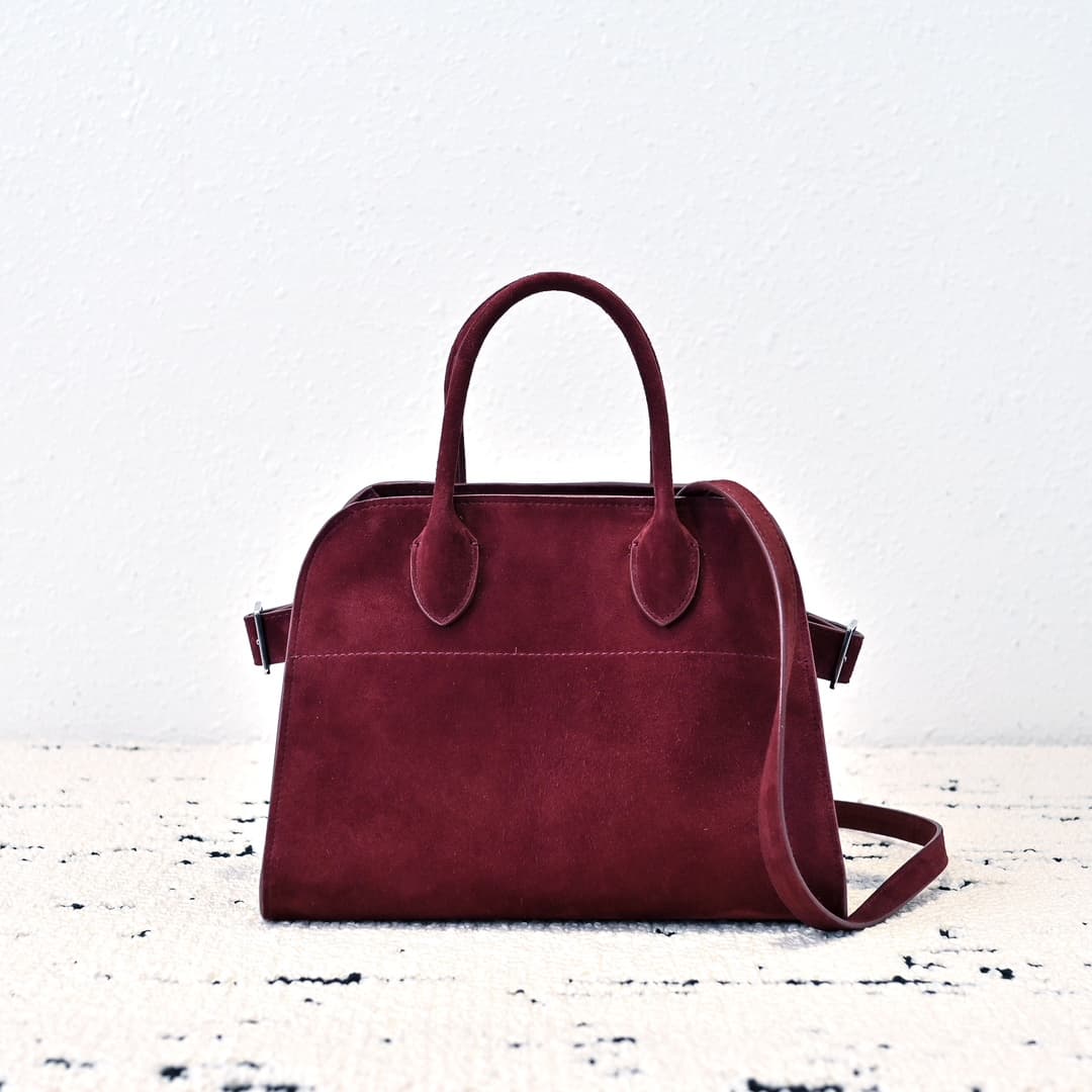 The Row Soft Margaux 10 Bag in Suede Burgundy High