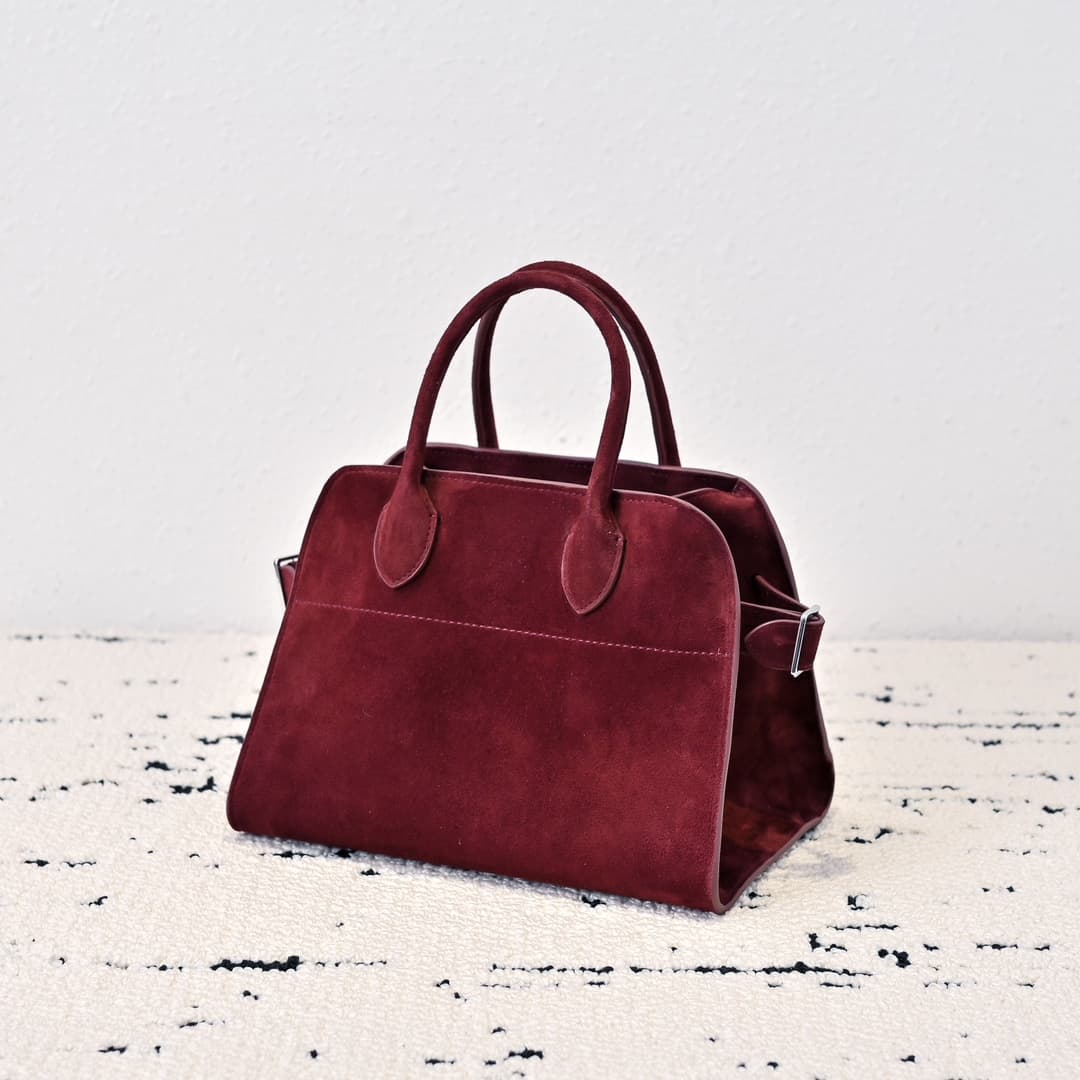 The Row Soft Margaux 10 Bag in Suede Burgundy High