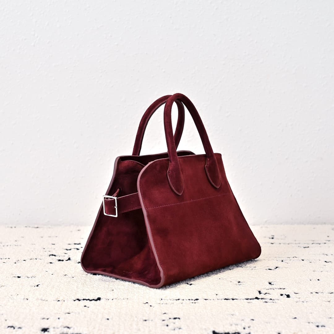 The Row Soft Margaux 10 Bag in Suede Burgundy High