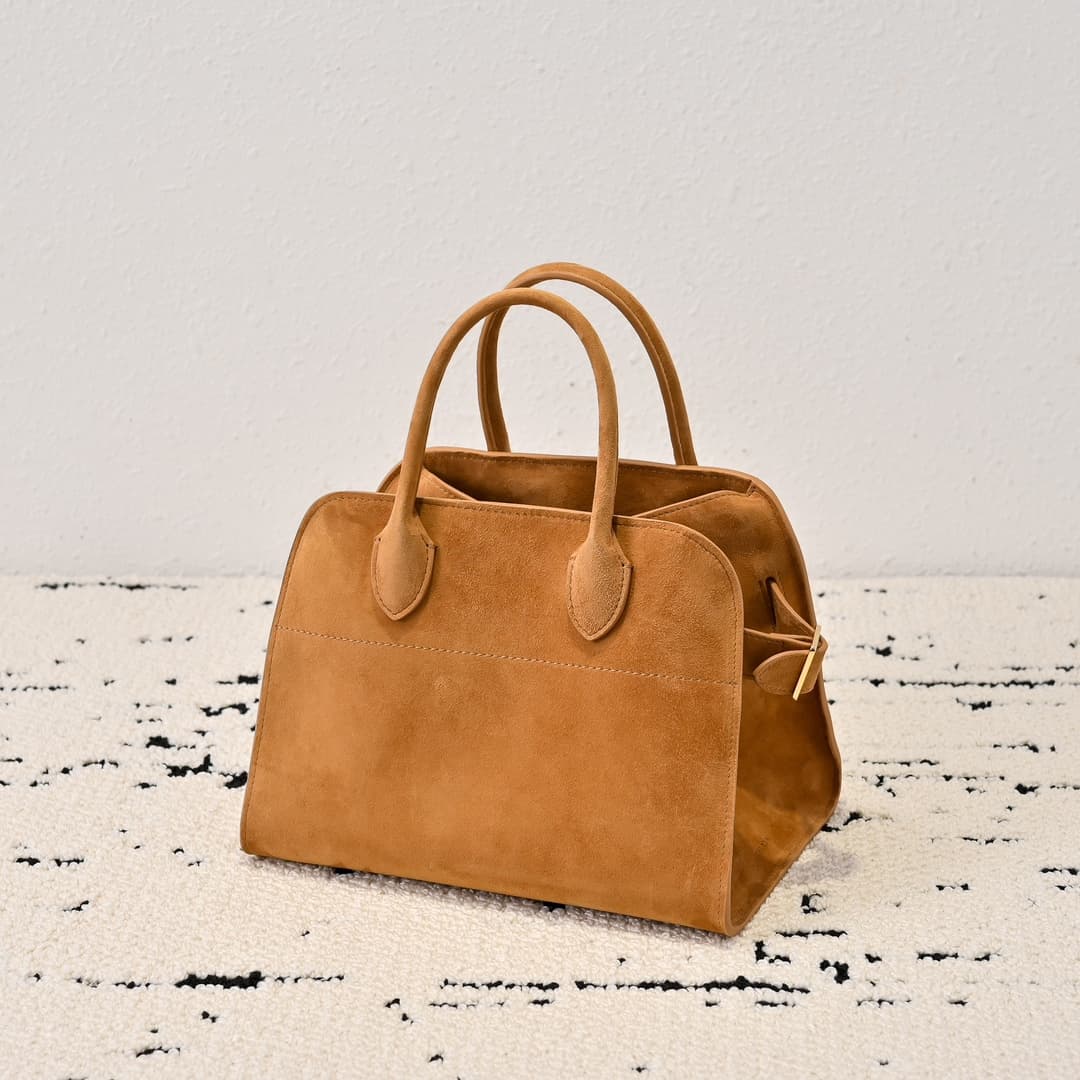 The Row Soft Margaux 10 Bag in Suede Caramel High