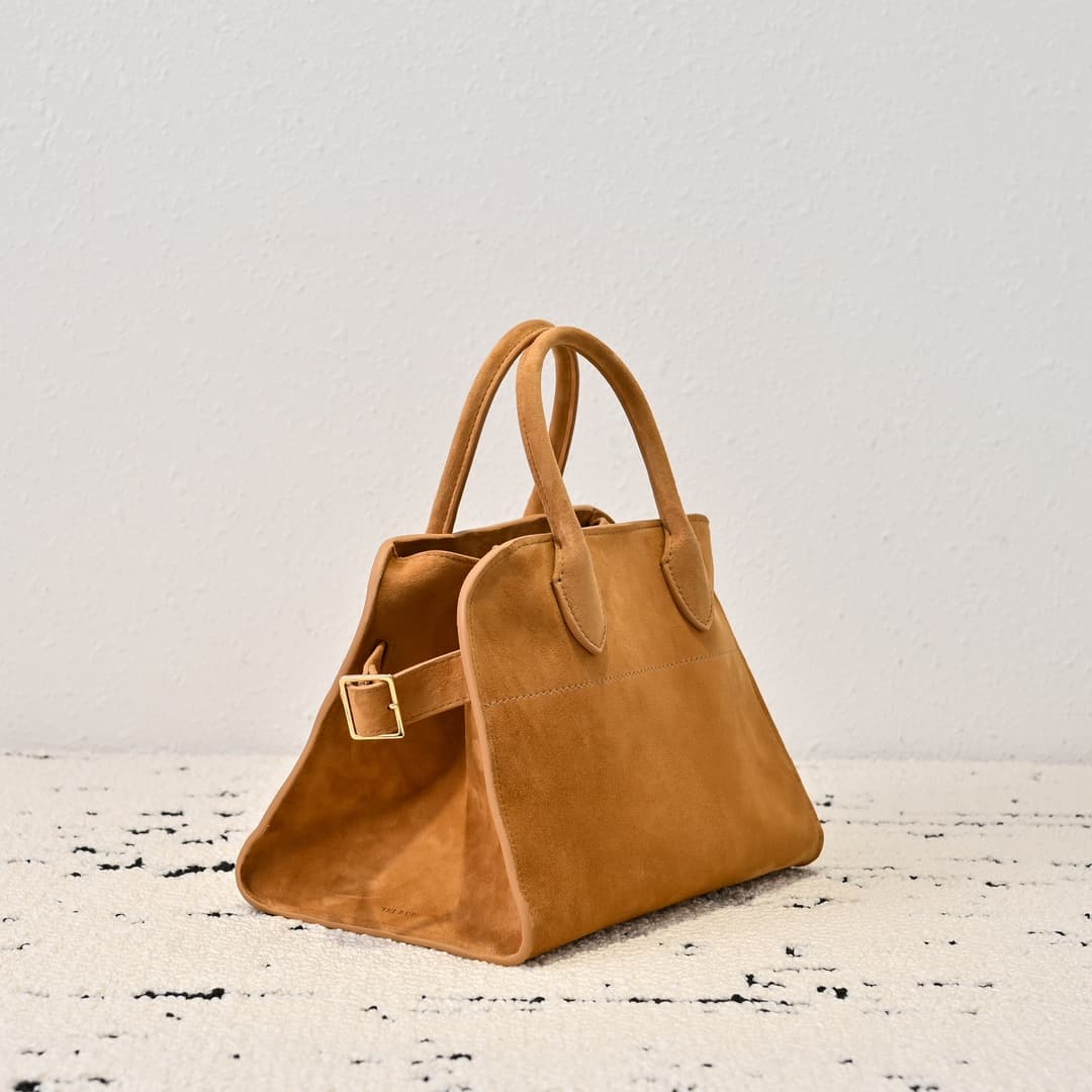 The Row Soft Margaux 10 Bag in Suede Caramel High