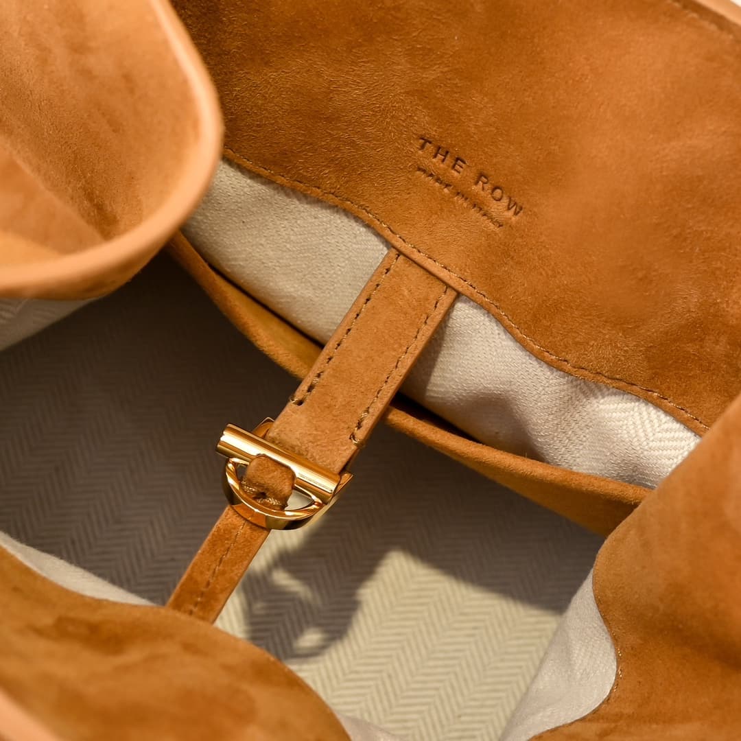 The Row Soft Margaux 10 Bag in Suede Caramel High