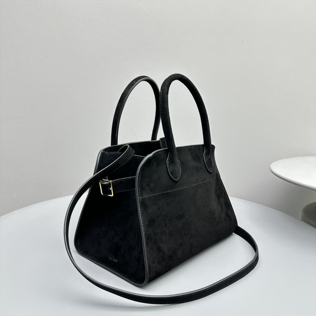 The Row Soft Margaux 10 Bag in Suede Black High