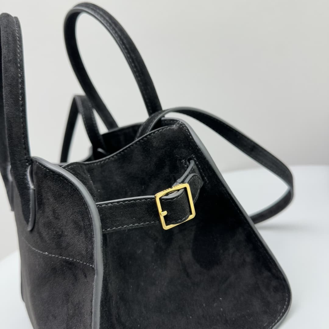 The Row Soft Margaux 10 Bag in Suede Black High