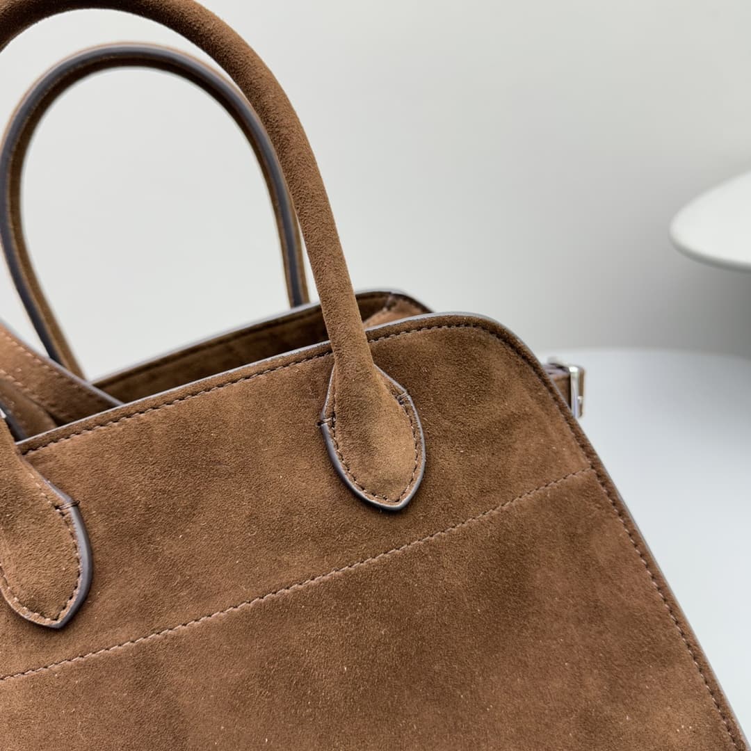 The Row Soft Margaux 10 Bag in Suede Brown High