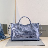 WOMEN'S LE CITY LARGE BAG Silver Metal Blue High 