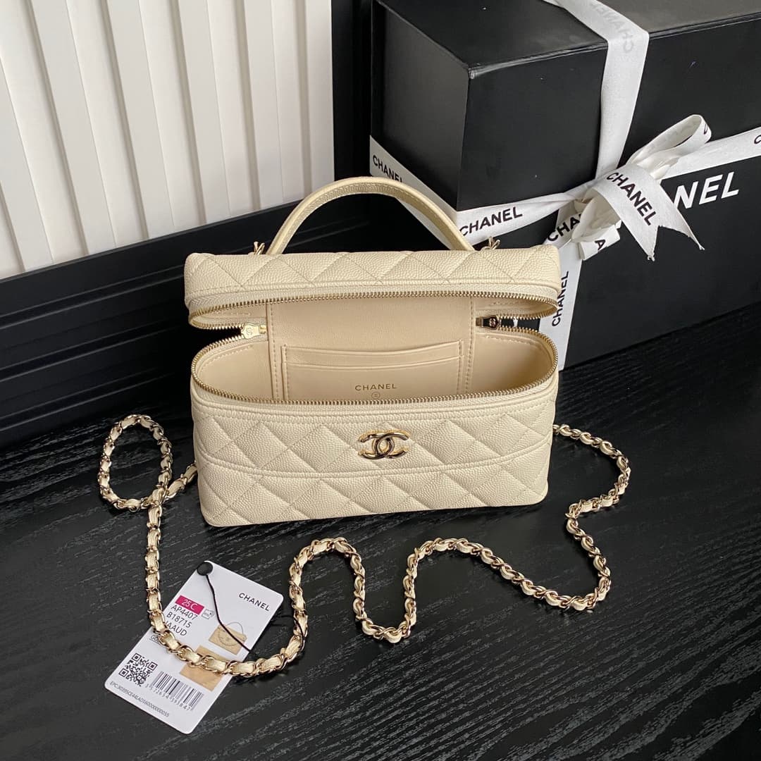 Chanel VANITY WITH CHAIN AP4407 Grained Calfskin & Gold-Tone Metal Cream High