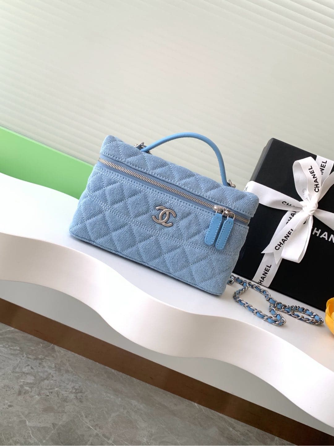 Chanel VANITY WITH CHAIN AP4407 Denim & Anti Silver-Tone Metal Blue High