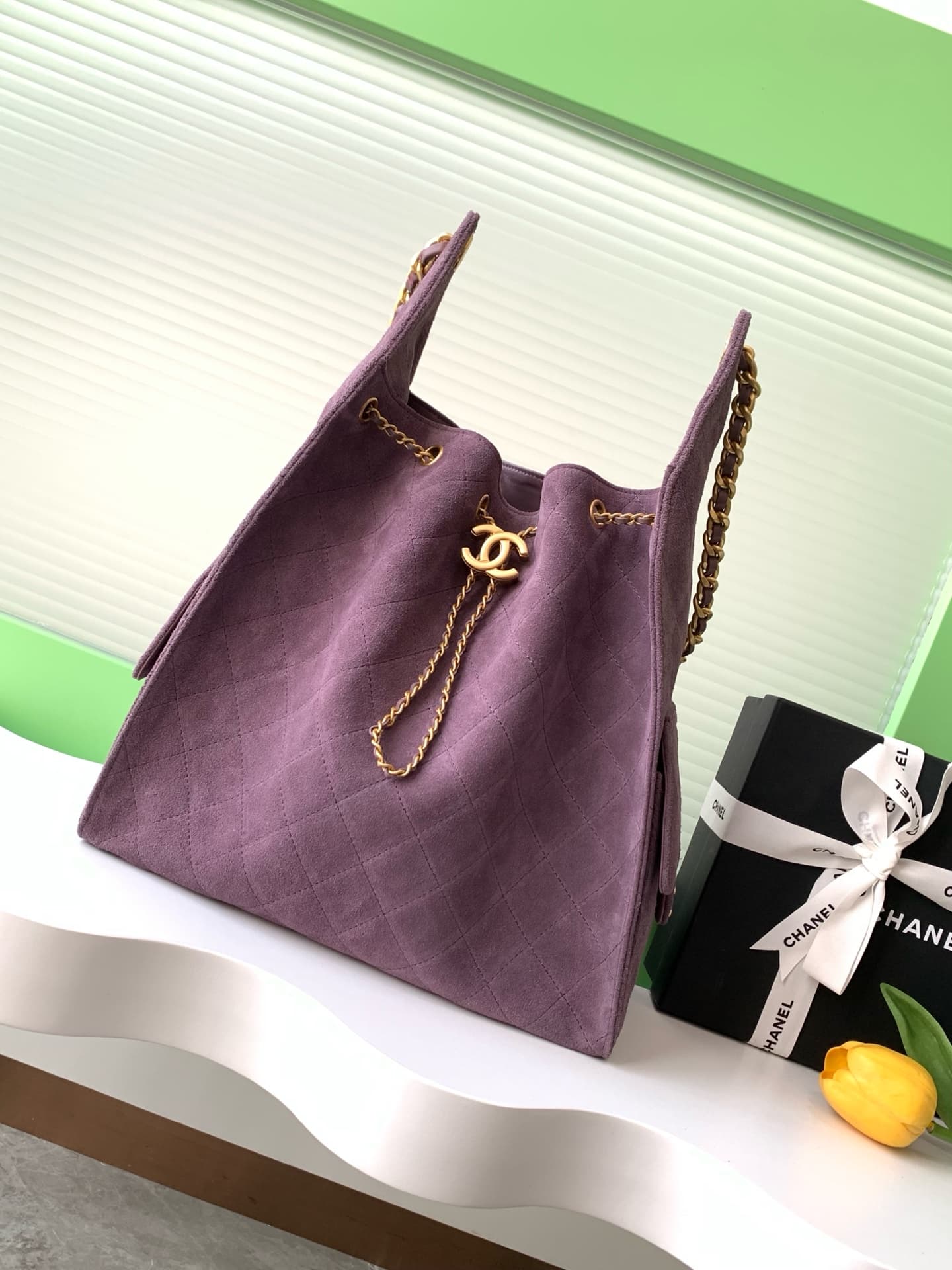 Chanel Hobo handbag AS5311 Suede & Gold-tone Metal Purple High