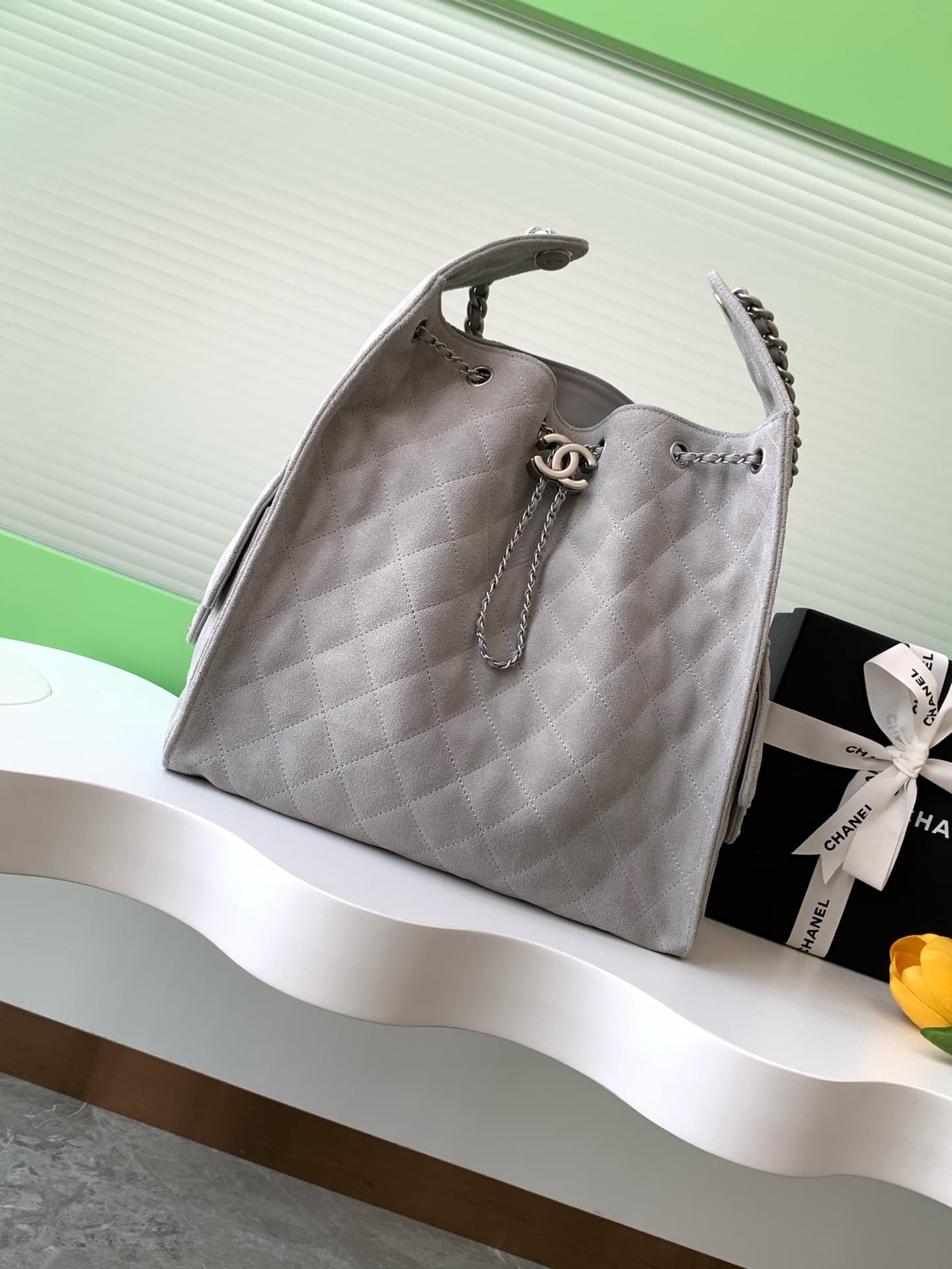 Chanel Hobo handbag AS5311 Suede & Silver-tone Metal Grey High