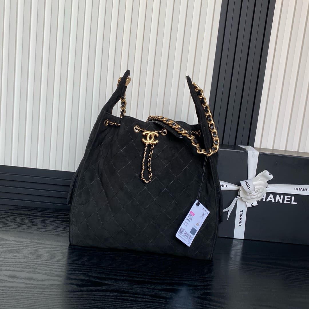 Chanel Hobo handbag AS5311 Suede & Gold-tone Metal Black High