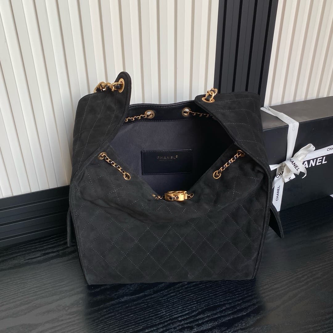 Chanel Hobo handbag AS5311 Suede & Gold-tone Metal Black High