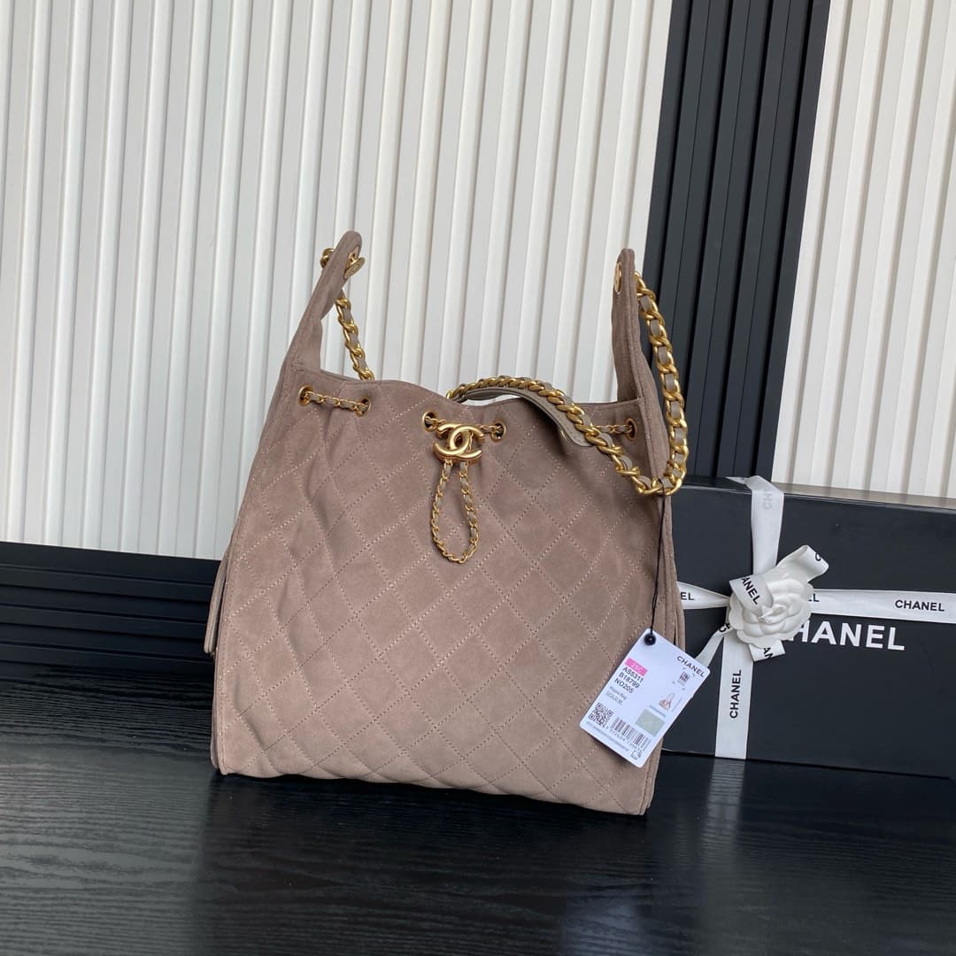 Chanel Hobo handbag AS5311 Suede & Gold-tone Metal Beige High