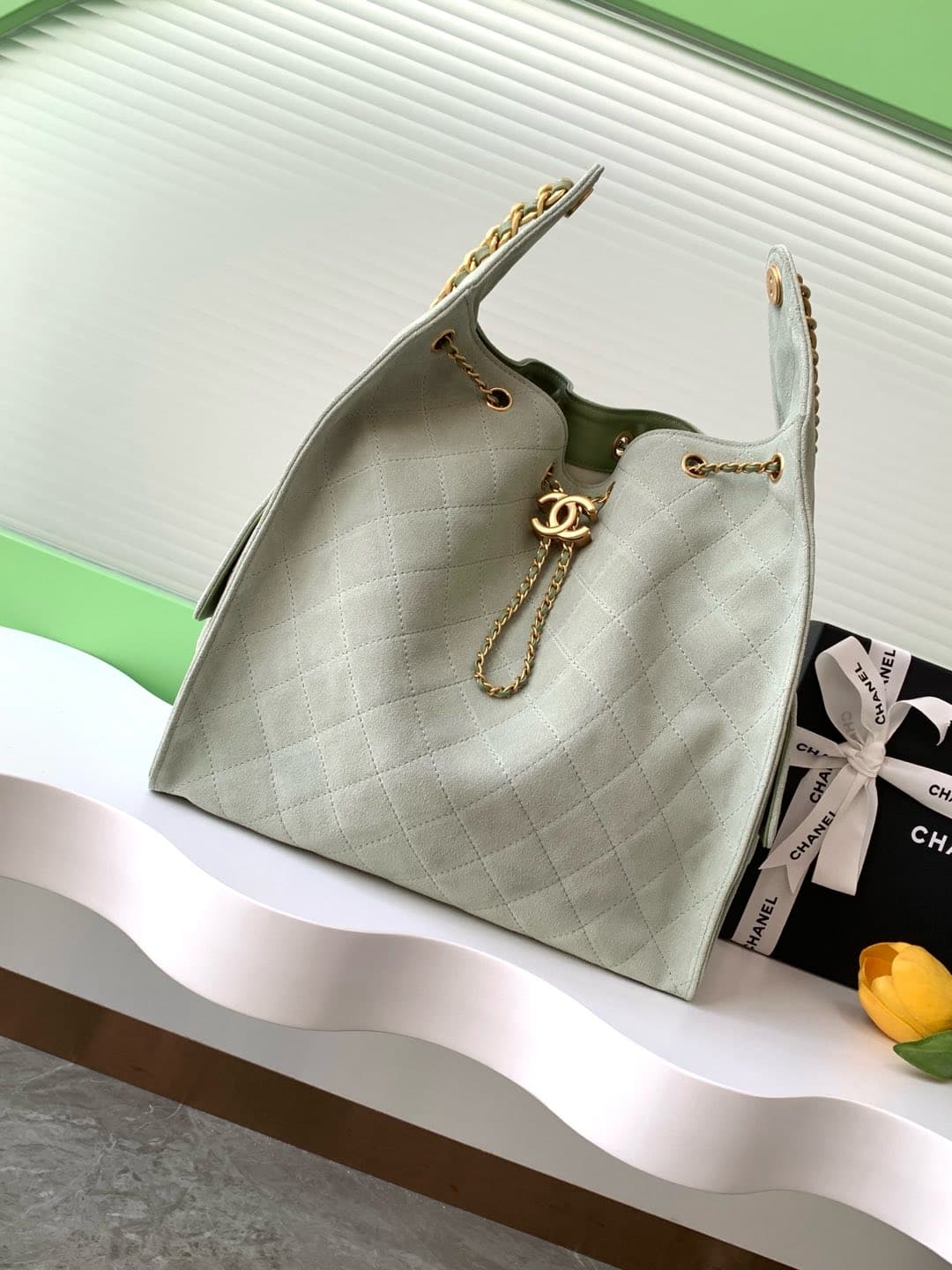 Chanel Hobo handbag AS5311 Suede & Gold-tone Metal Green High