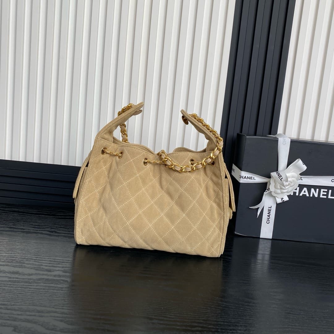 Chanel Hobo handbag AS5293 Suede & gold-tone metal Camel High