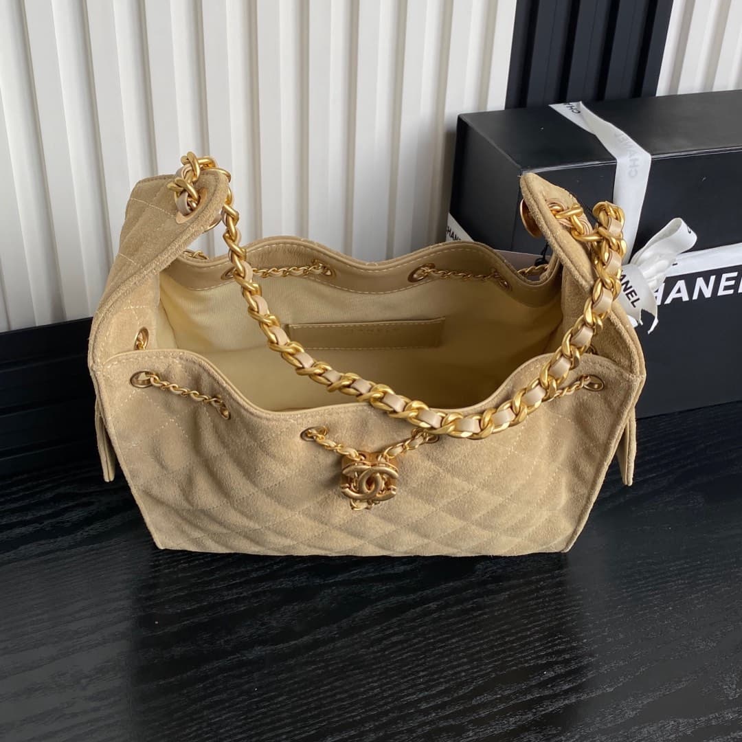 Chanel Hobo handbag AS5293 Suede & gold-tone metal Camel High