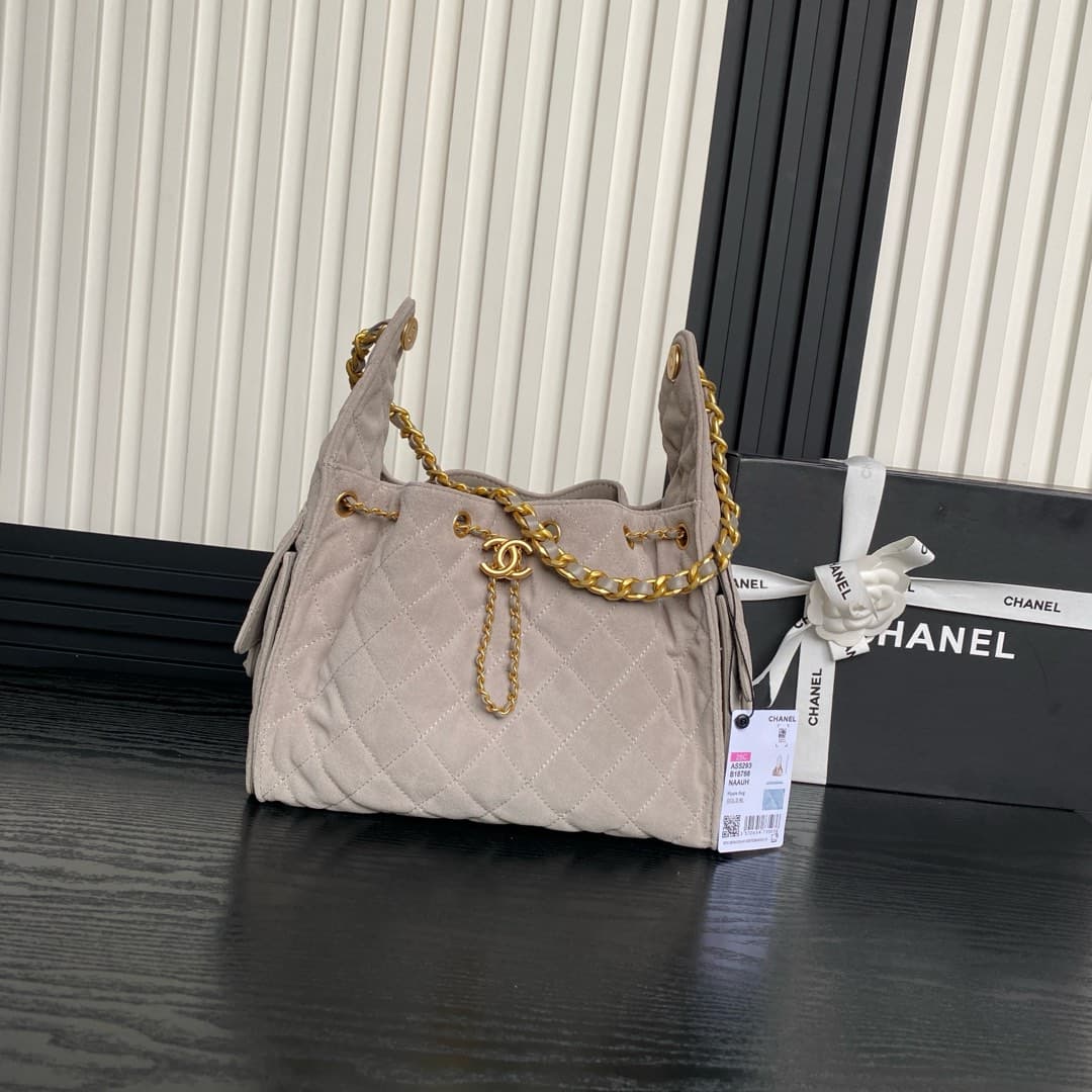 Chanel Hobo handbag AS5293 Suede & gold-tone metal Grey High